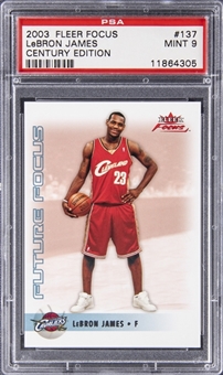 2003 Fleer Focus Century Edition #137 LeBron James Rookie Card (#67/100) - PSA MINT 9